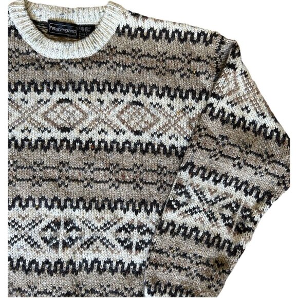 VINTAGE Peter England Thick Wool Sweater Knit Crew Neck Nordic Men's Size Large - Picture 3 of 8